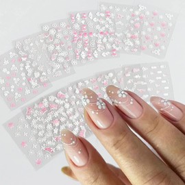 Flower Nail Art Stickers Decals 3D Self Adhesive Floral Nail Decals Pink Romantic Cherry Blossom White Flower Design Nail Stickers Accessories Acrylic Nail Art Supplies for Women Girls Manicure Decorations (30sheets)