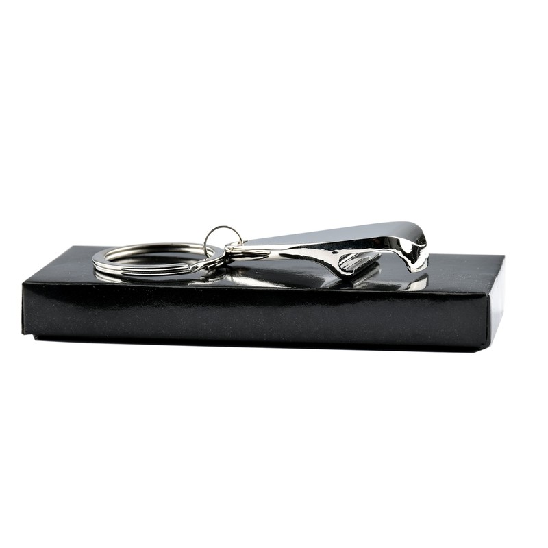 Bottle Opener Keyring with Engraving "Eigenschaften eines Papa" - Chrome
