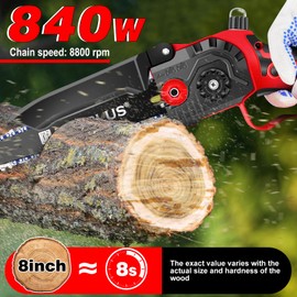 Mini Cordless Chainsaw, 8 Inch Handheld Chain Saw With Security Lock, Battery Powered Chainsaw With Powerful Manganese Steel Chain & Automatic Oiler, Includes 1 x 4.0Ah Battery and 2 Chainsaw Chains