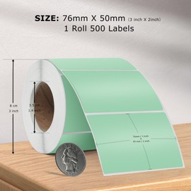 FINDAT Green Thermal Labels 2 × 3 Inch Vinyl Rectangular Waterproof Direct Printer Sticker Self-Adhesive Perforated Name Tag for Logo DIY QR Design Office Address 500 PCS