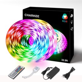 Outdoor LED Strip Lights Waterproof 32.8ft, LED Tape Lights with Remote, RGB Light Strips Outdoor, Room Lights Color Changing for Bedroom, 12V LED Light Strip Waterproof (16.4ft*2)