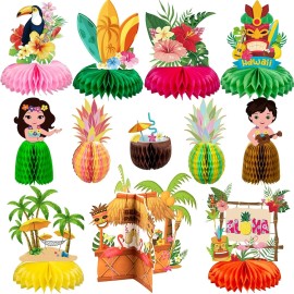 kockuu 12Pcs Hawaiian Luau Party Table Decorations - Double sided Aloha Flamingo Honeyc