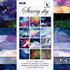 YASMEN Scrapbook Paper Pad, 24 Sheets Celestial Themed Mixture Colored Paper, 6"Ã6â Space Galaxy Cardstock Paper Pads, Designer Paper Pads, Junk Journal Craft Paper, Decopodge Card Making Supplies