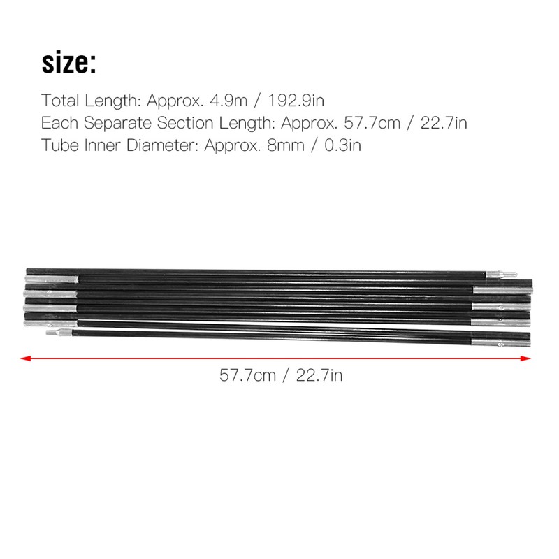 4.9M Fiberglass Camping Tent Pole Bars Outdoor Support Rods Awning