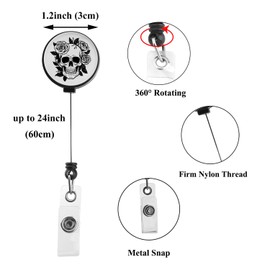 Skull Badge Holder Retractable Clip Skull Gifts Skeleton ID Badge Holders Retractable for Teacher Nurse Skull Lover Gifts (241219 Skull Badge)