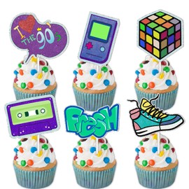S-Cp-0013 Ice Cream Fruit Dessert Cupcake Topper Colorful Glitter Happy Birthday Sensory Pop Game Theme Decor Supplies Baby Shower Boys Girls Birthday Party Decorations