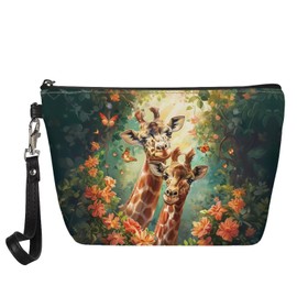 GIFTPUZZ Giraffe Makeup Bag Pouch Women Checkered Cosmetic Bag Green Travel Toiletry Bag Organizer Cute Makeup Brushes Storage Bag for Women Gift