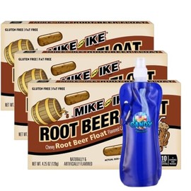 Mike and Ike Root Beer Float Candy 4.25 oz, Pack of 3 – Chewy Gluten-Free, Fat-Free Retro Soda Candy with Collapsible Water Bottle