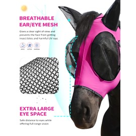 Harrison Howard Horse Fly Mask with Forelock Opening Stretch Breathable and Comfortable for Horses UV -Protection Fuchsia M