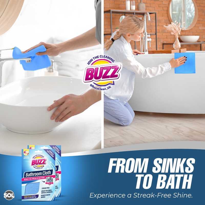 2pk Buzz Bathroom Cleaning Cloths with Germ Shield, Streak-Free Bathroom