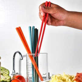 Essstäbchen-Set, 24 cm, wiederverwendbar, 5 Farben, Silikon, Edelstahl, japanische Essstäbchen, Anti-Rutsch-Essstäbchen, Geschirr-Set zum Kochen und Essen