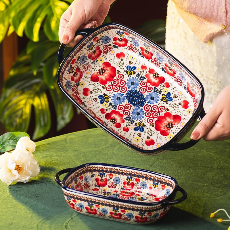 ONECCI Baking Dish Ceramic Baking Pan Blue Casserole Dish Porcelain