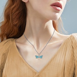 CUPENDA Dragonfly Necklace 925 Sterling Silver Celtic Knot Dragonfly Pendant Necklace Turquoise Dragonfly Jewelry Gifts for Women Men