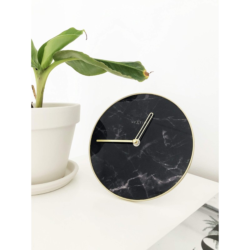 NexTime Table/Wall Clock-Diameter 20 cm-Glass/Metal-Black-'Marble, 20 x 0.8 cm