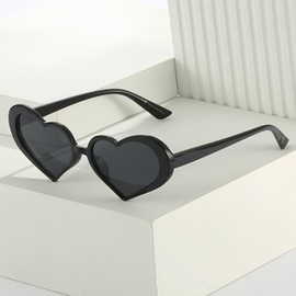 QVKUUT Heart Sunglasses for Women, Heart Shaped Party Sunglasses, Fashion Glasses for Women, black