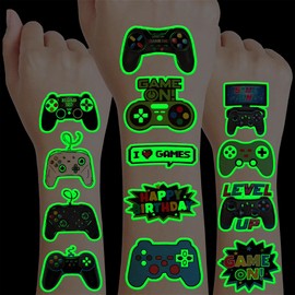 96 PCS Game Pre-Cut Temporary Tattoos Themed for Kids Birthday Party Decorations Supplies Favors Decor Super Cute Tattoo Stickers Sticker (Luminous)