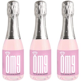 Big Dot of Happiness Omg, You're Getting Married - Mini Wine and Champagne Bottle Label Stickers - Engagement Party Favor Gift for Women and Men - Set of 16
