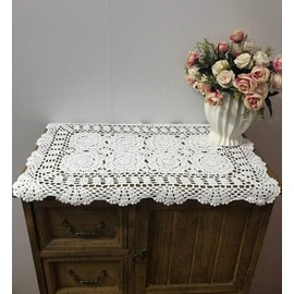 Damanni 2PC Rectangular Cotton Handmade Crochet Lace Table Runner Doilies Table Dresser Scarf Décor,16 Inch by 24 Inch，White