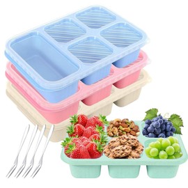 lbxtswpl Bento Snack Boxes, Pack of 4 Bento Lunch Box, 5 Compartments Containers, Bento Snack Box with Lid, Reusable Meal Preparation Container for School, Work, Travel (Green/Blue/Pink/Beige)