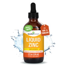 SANDHUHERBALS Liquid Zinc for Kids, Toddlers and Babies | 4 Fl Oz Large Glass Bottle | Ionic Zinc Supplements Sulphate Drops | Immune Support | Easy to Take, Water Soluble | Unflavored