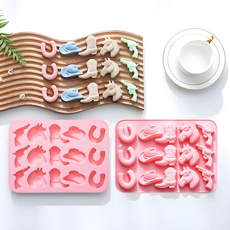 Western Cowboy Ice Cube Mold, Pink Silicone Tray with Horse