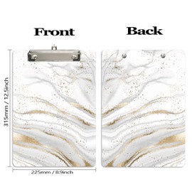 Hongri Plastic Clipboard, Standard A4 Letter Size for Students, Teacher, Woman and Kids, Low Profile Clip, Decorative Clipboards, Cute Clipboard Custom Pattern, Size 9" x 12.5", Gold Line Marble