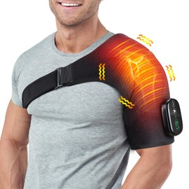 YUANBO Cordless Heated Shoulder Massager Wrap - 3 Heat & Vibration Modes, Support for All Genders, Portable Shoulder Relaxation, Black