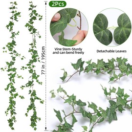 FERLLY 2 Strands Artificial Vines for Bedroom, Fake Ivy Vines with Silk Green Leaves Faux Ivy Garland Greenery Decoration for Aesthetic Home Classroom Garden Wedding Party Wall