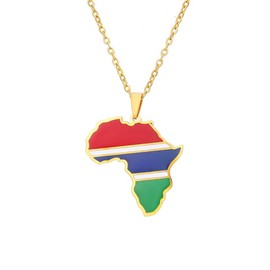 LUTAKU Africa Map Flag Necklace for Women Men,Stainless Steel Drip Oil Cote d'Ivoire Rwanda Egypt Uganda Flag Pendant Necklace Jewellery Accessories (Gambia)