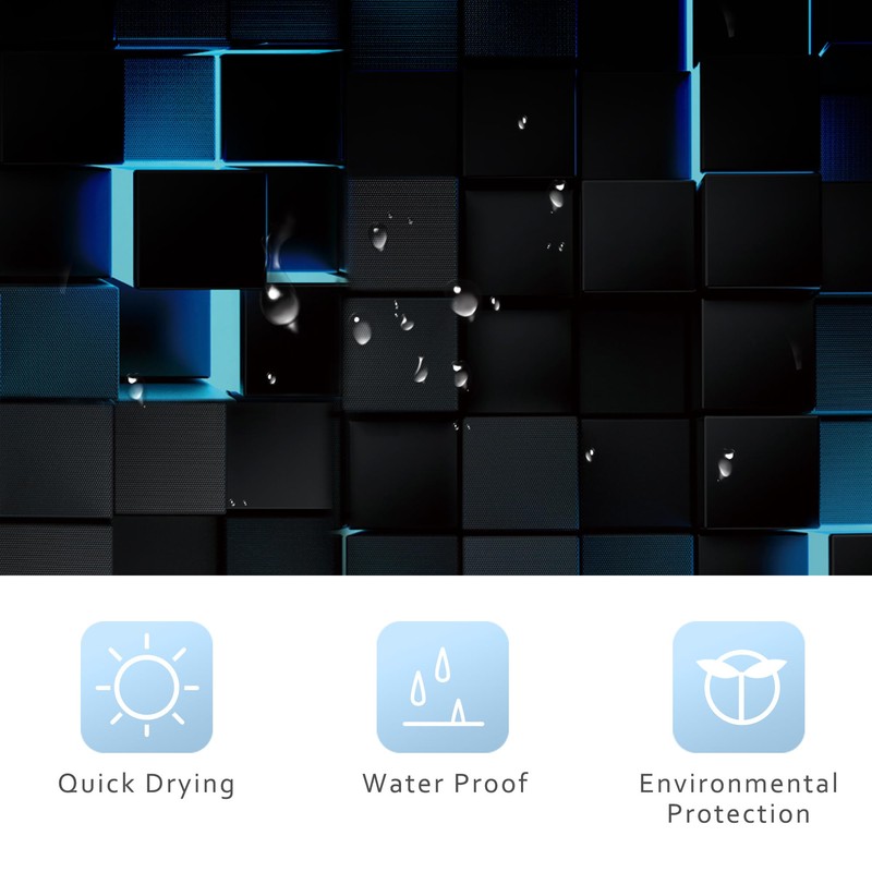 Riyidecor Blue Black Shower Curtain 72Wx72H Inch Abstract Navy Brick