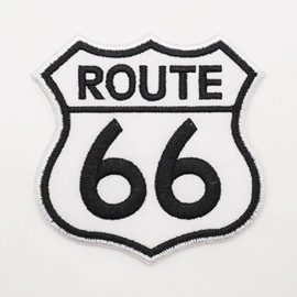 Two Set of White Route 66 Embroidered Appliques Patch with Hook and Loop Fastener Backing- Punk Style Tactical Crochet Badge Suitable for Vests,Jackets, Backpacks,and Clothing