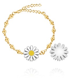 Vivaday Pretty Adjustable Delicate Daisy Flower Heart Link Gold Plated Stainless Steel Best Friend Jewelry | Chain Length 17.5+6cm Extended Chain, Daisy Length 2 cm YA4813