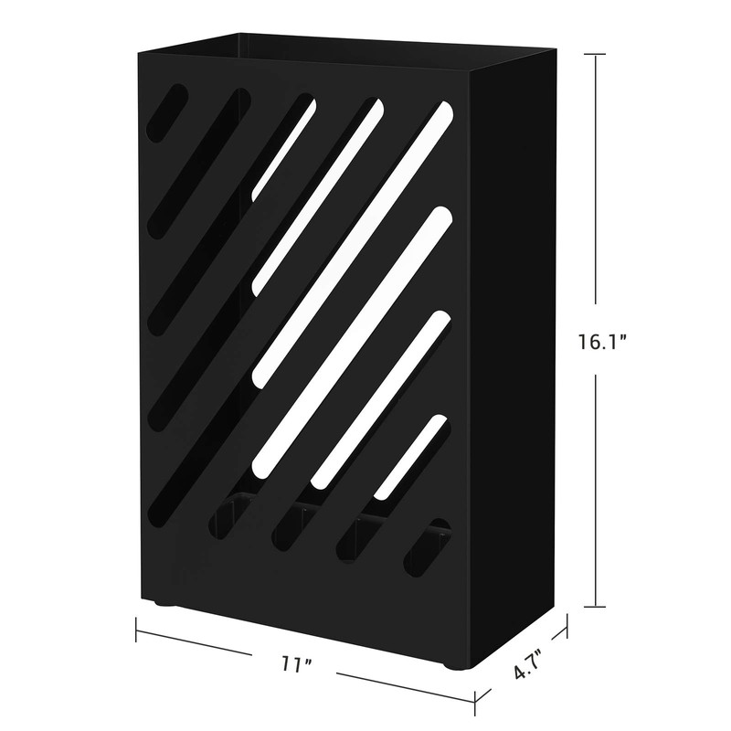 SONGMICS Umbrella Stand, Rectangular Umbrella Holder with Water Tray, Hooks,