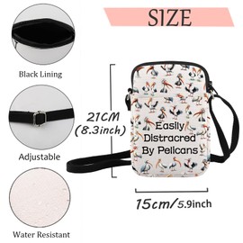 JXGZSO Funny Pelican Gift Easily Distracred By Pelicans Mkeup Bag Pelecanus Gift Animal Lover Cosmetic Bag, Pelicans Crossbody