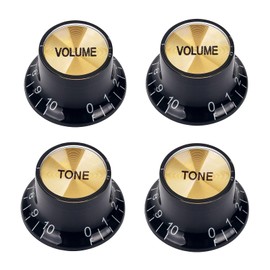 Banworks '60s Guitar Control Knobs 24-Spline Imperial Knobs 6mm (15/64") 2 Tone + 2 Volume Knobs Aluminum Top Speed Knobs for Gibson Les Paul SG Guitars Pack of 4 JT/XN-09 Black with Golden Top
