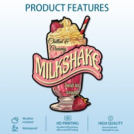 GLOBLELAND Milkshake Metal Tin Sign "Chilled Creamy Milkshake Best in Our Town" Vintage Tin Sign Funny Summer Food Wall Decor for Dining Hall Restaurant Cafeteria Dessert Shop Bakery Milk Tea Shop