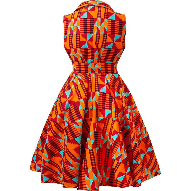 HongyuAmy African Print Sleeveless Dress Ankara Lace-up Dress Wax Fashion