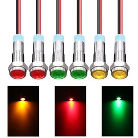 Cerioll LED Metal Indicator Light, LED Metal Indicator Light, 6 mm LED Indicator Light, Pack of 6 Metal Indicator Light with Wire, Waterproof Signal Lamp, 110 V-220 V (Red, Yellow, Green, 2 Pieces of