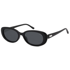 SOJOS Retro Oval Polarized Sunglasses for Women Men Vintage 90s Style Designer Inspired Sunnies Sun Glasses SJ2369, Black Frame/Grey Lens