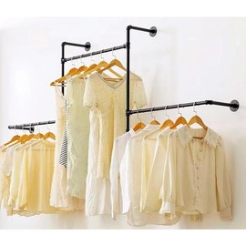 Industrial Pipe Clothing Rack Wall Garment Rack with Pipe Clothes Rails, Multi-Purpose Heavy Duty Clothes Hanging Rods Space-Saving Clothes Bar Organizer Closet (wall clothing rack-2 hanging rods) - Style: wall clothing rack-3 hanging rods