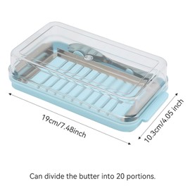 2 in 1 Butter Slicer & Container with Transparent Lid - Stainless Steel Cutter, Kitchen Storage Box for Butter, Cheese, Margarine (Blue, 7.5x4.1x1.6in)