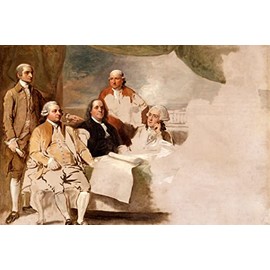 24x36 gallery poster, Treaty of Paris depicts the American delegation at the 1783 Treaty of Paris by Benjamin West