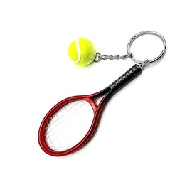 Tennis Racket Keychain Sports Keychain Red Tennis Racket with Ball Key Chain Mini Keyring Split Ring Red Color Mini Tennis Racket with Ball Keychain Key Ring Creative Metal Keychain Sport Keyring Gift
