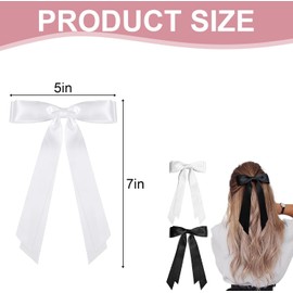Elegant Black & White Hair Bow Clips for Women & Girls – Set of 2 Chic Ribbon Bows with Long Tails | Durable & Secure Hair Accessory for Any Occasion