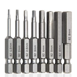 Samcos Hex Wrench Bit, Impact Driver Bit, Precision Screwdriver, 0.25 inch (6.35 mm), Magnetic Adsorption, 0.06 - 0.3 inches (1.5 - 8 mm), Drill Bit Tool, 2.0 inch (50 mm) Long Hex Bit, Set of 8