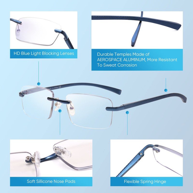 Missfive Premium Aluminum Progressive Multifocus Reading Glasses Men Blue Light