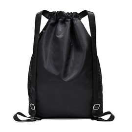 SEYATULLH Sports Drawstring Backpack String Swim Gym Bag with Wet Proof Pocket Pull String Sport Bag for Soccer/Basketball (Black)