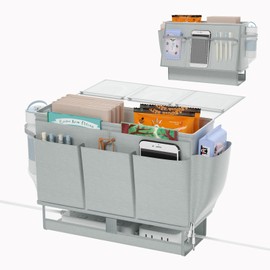 Frjjthchy Bedside Caddy Bedside Organizer,Bed Caddy with 11 Pockets and Power Strip Holder,Versatile Bedside Storage Caddy for Home,Dorm,Bunk,Hospital,Crib Bed (Grey)