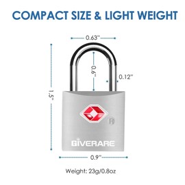 4 Pack TSA Approved Travel Luggage Locks with Keys, Aluminum Alloy Keyed Padlock, Small Metal Suitcase Lock, Weatherproof Padlocks for Backpack, Gym Locker, Bag, Case, Jewelry Box, Anti Theft-Silver