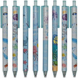 Maydahui 12 PCS Blue Sea Animal Gel Pens Cute Kawaii Pen Retractable Printing Pens Fish Octopus Dolphin Shark Turtle Crab Style Black Ink for School Party Students